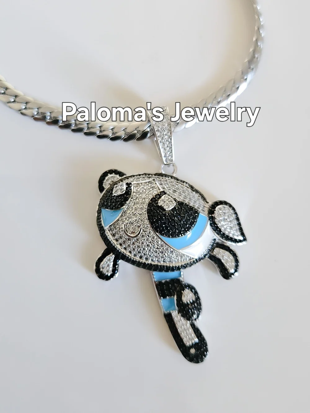 3 Pcs Set Pink, Blue And Green Silver Color Necklaces Powrpuff Girl